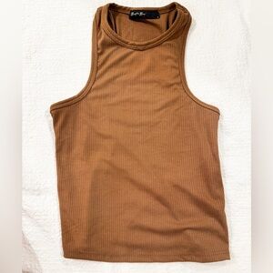 Brown Ribbed Tank Top